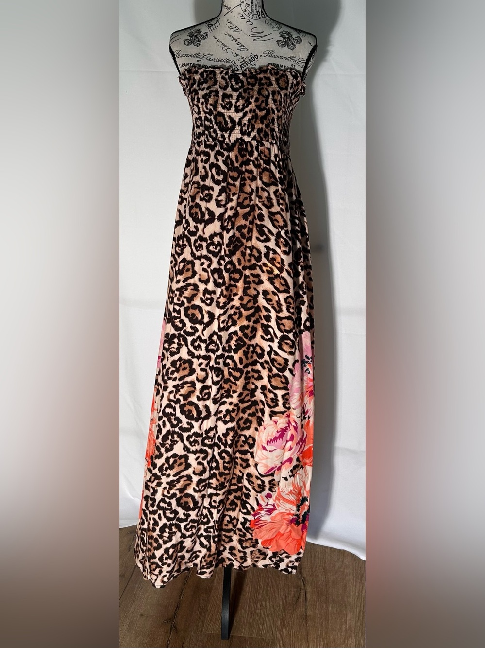 Justify Leopard Print Maxi Sun Dress with Pink Floral Panels